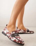 vices Mocasini Maro cu Imprimeu Vacă cu Brant din Piele și Cusături Decorative Adestiia