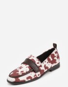 vices Mocasini Maro cu Imprimeu Vacă cu Brant din Piele și Cusături Decorative Adestiia
