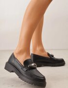 vices Mocasini Negri cu Branț din Piele și Ornament Metalic Anlee