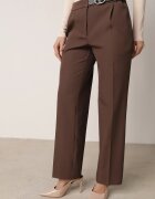 vices Pantaloni de costum maro la dungă cu curea cusută cu cataramă Azivore