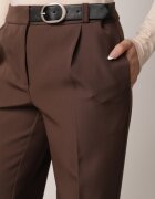 vices Pantaloni de costum maro la dungă cu curea cusută cu cataramă Azivore