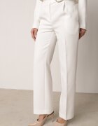 vices Pantaloni eleganți albi cu dungă cu curea încorporată și cataramă Azivore