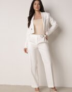vices Pantaloni eleganți albi cu dungă cu curea încorporată și cataramă Azivore