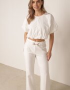 vices Pantaloni eleganți evazați cu dungă ornamentați cu dungi Neronia Albi