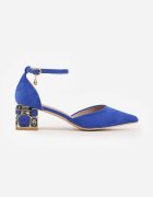 vices Pantofi Albastri cu Toc cu Branț din Piele Naturală cu Model Geometric Arori