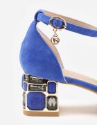 vices Pantofi Albastri cu Toc cu Branț din Piele Naturală cu Model Geometric Arori
