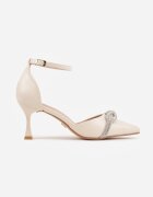 vices Pantofi Bej cu toc stiletto cu fundă și zirconii Atelissa