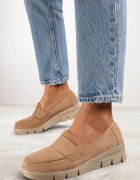vices Pantofi Bej Închis în Stil Mocasini cu Pană cu Branț din Piele cu Curea Decorativă Rieva
