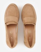 vices Pantofi Bej Închis în Stil Mocasini cu Pană cu Branț din Piele cu Curea Decorativă Rieva
