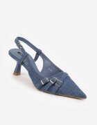 vices Pantofi bleumarin cu vârf ascuțit cu toc kitten decorați cu catarame Asinelle