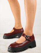 vices Pantofi Bordo Mary Jane cu Talpă Groasă și Cataramă Decorativă Fenzina