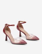 vices Pantofi cu toc Bordeaux cu toc stiletto cu vârf transparent cu zirconii și branț din piele Liliris