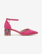 vices Pantofi cu toc Fuchsia cu Branț din Piele Naturală cu Model Geometric Arori