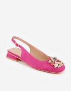 vices Pantofi cu toc Fucsia cu toc descoperit decorați cu Zirconii cu branț din piele Eklevia born2be.com.ro