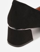 vices Pantofi cu toc Negre din Imitație de Piele Întoarsă cu Brant din Piele și Inserție Metalică Ziztte