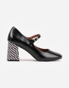 vices Pantofi cu toc negre Mary Jane pe toc decorativ cu branț din piele Dadvire