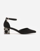 vices Pantofi cu toc negri cu Brant din Piele Naturală cu Model Geometric Arori