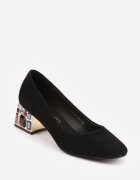 vices Pantofi cu toc Negri cu Toc Decorativ cu Cristale și Branț din Piele Oviria