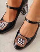 vices Pantofi cu toc Negri în Stil Retro cu Branț din Piele și Aplicație Colorată Vodvira