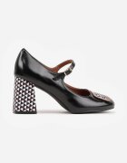 vices Pantofi cu toc Negri în Stil Retro cu Branț din Piele și Aplicație Colorată Vodvira