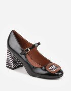 vices Pantofi cu toc Negri în Stil Retro cu Branț din Piele și Aplicație Colorată Vodvira
