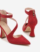 vices Pantofi cu toc Roșii cu Branț din Piele și cu Barete Decorative Besicea
