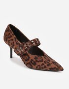 vices Pantofi Maro cu model leopard cu toc stiletto cu branț din piele Decorate cu nituri Aribene
