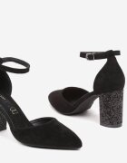 vices Pantoﬁ Negre cu Toc Brocart cu Branț din Piele Naturală Rialivia