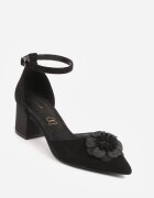 vices Pantofi negri cu toc cu branț din piele și aplicație florală cu sclipici Leanitia