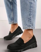 vices Pantofi Negri în Stil Mocasini cu Platformă cu Branț de Piele cu Baretă Decorativă Rieva