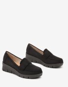 vices Pantofi Negri în Stil Mocasini cu Platformă cu Branț de Piele cu Baretă Decorativă Rieva