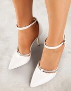 vices Pantofi stiletto Albi cu branț din piele Decorați cu zirconii Lizzira