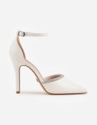 vices Pantofi stiletto Albi cu branț din piele Decorați cu zirconii Lizzira