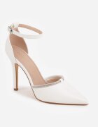 vices Pantofi stiletto Albi cu branț din piele Decorați cu zirconii Lizzira