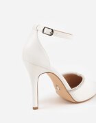 vices Pantofi stiletto Albi cu branț din piele Decorați cu zirconii Lizzira