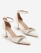vices Pantofi stiletto Albi cu fundă și Zirconii Atelissa