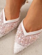 vices Pantofi stiletto albi din plasă decorate cu perle și paiete Talilody