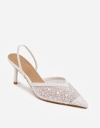 vices Pantofi stiletto albi din plasă decorate cu perle și paiete Talilody