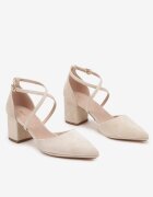 vices Pantofi stiletto bej cu toc cu branț de piele decorați cu barete Linnora