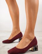 vices Pantofi stiletto Bordeaux cu toc decorat cu cristale și brant din piele Oviria