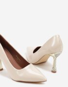vices Pantofi stiletto Lăcuiți Bej deschis cu Branț din Piele Naturală și Circonii Avedvire