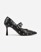 vices Pantofi stiletto Negre cu toc cui cu branț din piele curea și nituri Nalizelle