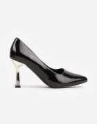 vices Pantofi stiletto Negre Lăcuite cu Branț din Piele Naturală și Cirkoni Avedvire