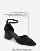 vices Pantofi stiletto Negre Structurate cu toc gros cu baretă în jurul gleznei Kallimei