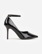 vices Pantofi Stiletto Negri Lăcuiți cu Branț din Piele și Curea la Gleză Alendde