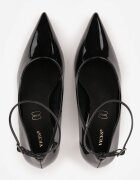 vices Pantofi Stiletto Negri Lăcuiți cu Branț din Piele și Curea la Gleză Alendde