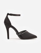 vices Pantofi stiletto satinați negri cu branț din piele decorați cu zirconii Lizzira