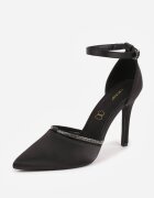 vices Pantofi stiletto satinați negri cu branț din piele decorați cu zirconii Lizzira