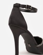 vices Pantofi stiletto satinați negri cu branț din piele decorați cu zirconii Lizzira