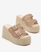 vices Papuci Bej închis pe pană cu împletitură stil Boho Edimoria